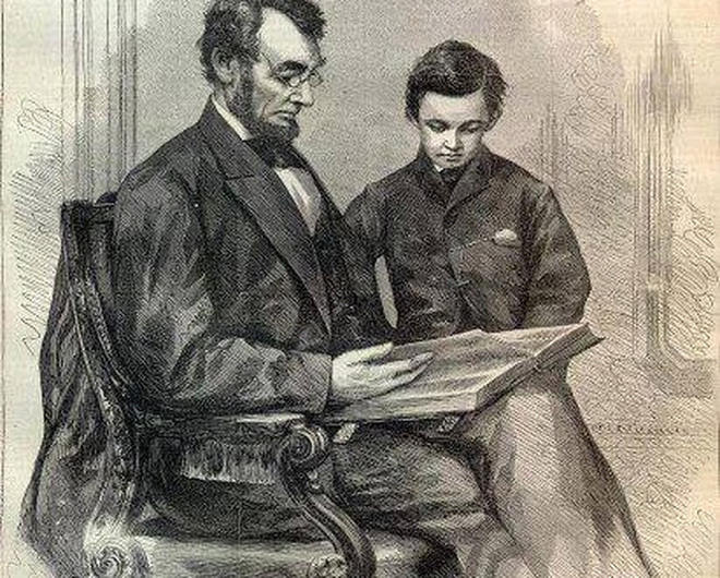 Tổng thống Abraham Lincoln và con trai. (Ảnh: CafeF)