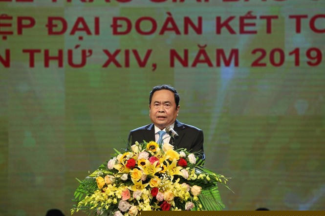 Bí thư Trung ương Đảng, Chủ tịch Ủy ban Trung ương Mặt trận Tổ quốc Việt Nam Trần Thanh Mẫn phát biểu tại Lễ trao giải.