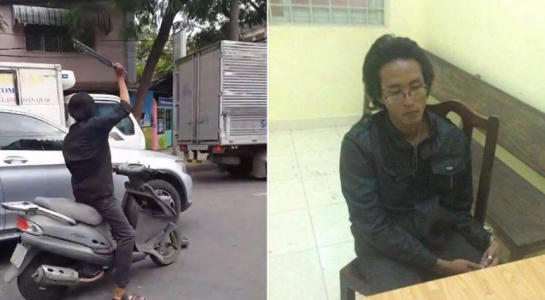 Thanh niên chém rụng nhiều gương chiếu hậu ô tô tại trụ sở Công an.