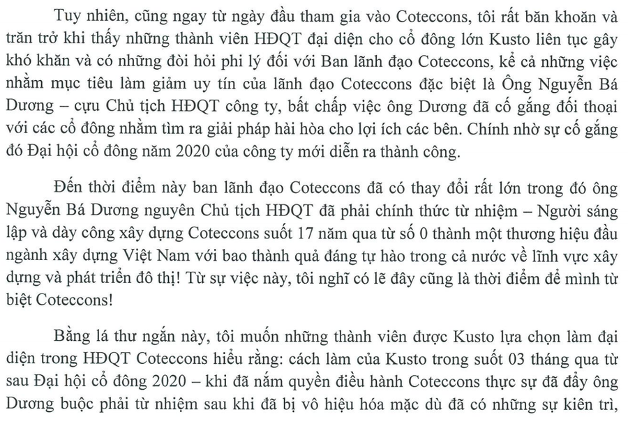 Người Việt cuối cùng trong HĐQT Coteccons gửi đơn xin từ nhiệm, để lại tâm thư đầy trăn trở - Ảnh 2