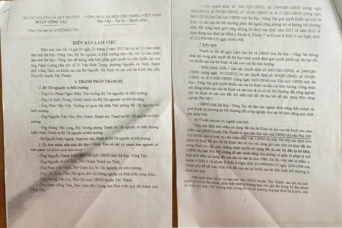 Biên bản làm việc của Đoàn công tác Bộ TN&MT.