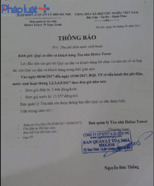 Trong thông báo mức giá điện mà chủ đầu tư đưa ra cao gấp đôi giá điện quy định.