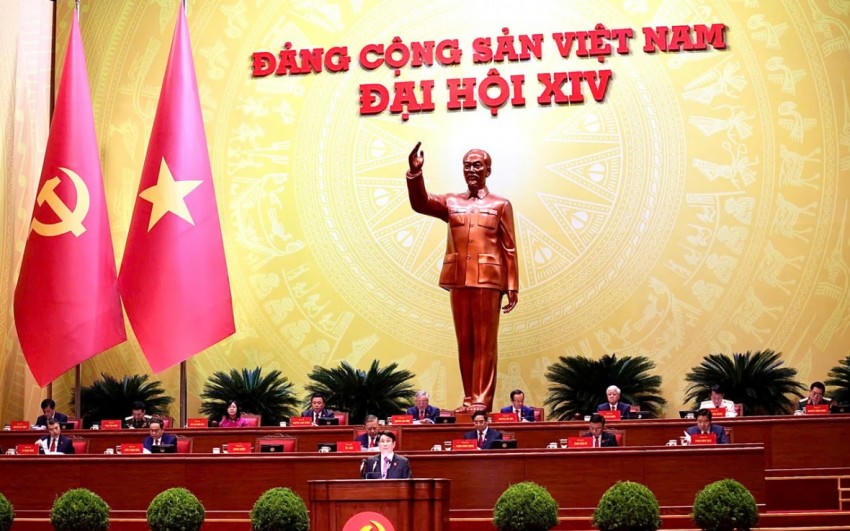 Thay mặt Đoàn Chủ tịch Đại hội và Ban Chấp hành Trung ương Đảng khoá XIII, đồng chí Lương Cường, Ủy viên Bộ Chính trị, Chủ tịch nước đọc Diễn văn khai mạc Đại hội. Ảnh: Thu Hằng