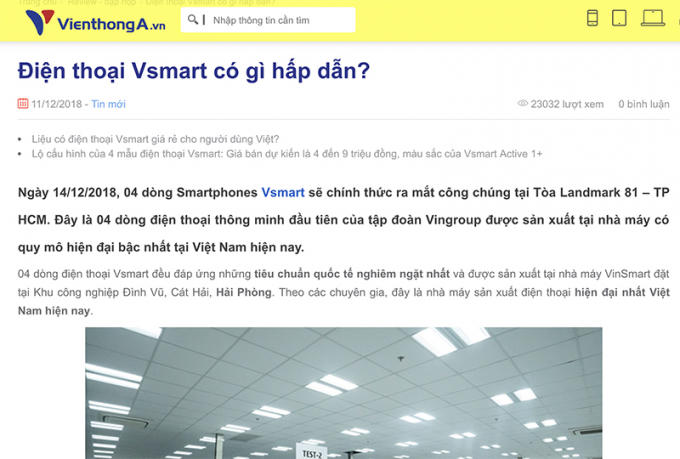 Viễn thông A “hé lộ” hình ảnh chụp trong nhà máy VinSmart