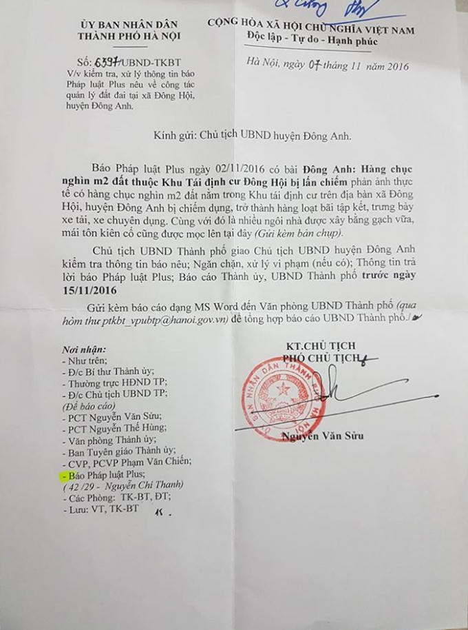 UBND Thành phố Hà Nội chỉ đạo kiểm tra, xử lý nghiêm tình trạng chiếm đất tại Khu tái định cư Đông Hội huyện Đông Anh.