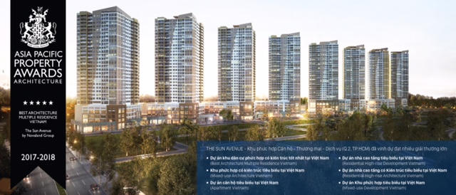 The Sun Avenue “thắng đậm” với 01 giải 5 sao (Best Architecture Multiple Residence Vietnam) và 05 giải tiêu biểu tại Asia Pacific Property Awards 2017.