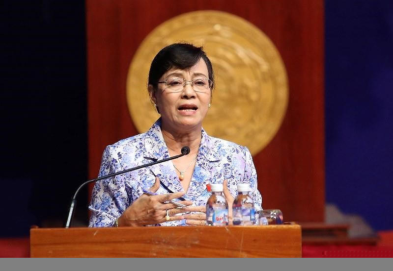 Bà Nguyễn Thị Quyết Tâm phát biểu tại hội nghị. Ảnh: HOÀNG GIANG.