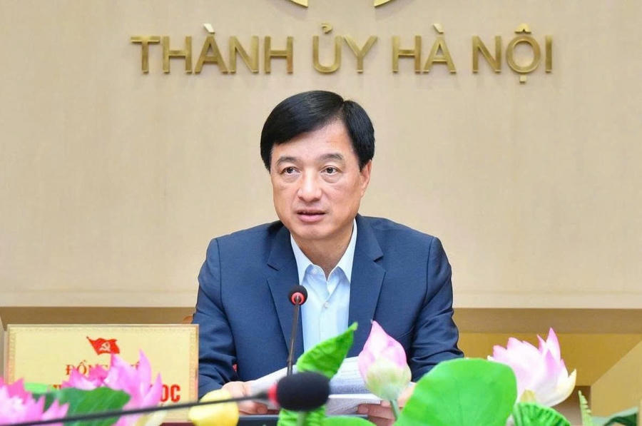 Bí thư Thành ủy Hà Nội Nguyễn Duy Ngọc phát biểu kết luận cuộc họp.