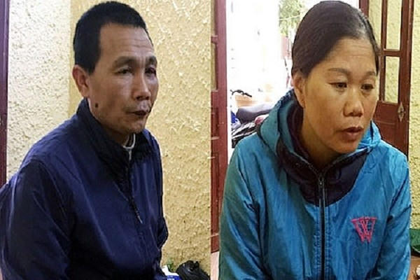 Hai đối tượng Nguyễn Thị Thắng và Nguyễn Văn Dương tại cơ quan công an.