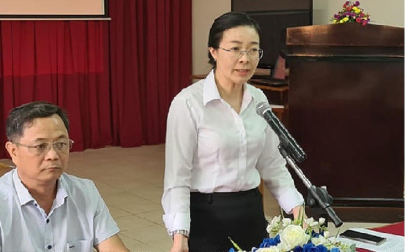 Chánh án TAND tỉnh Bình Phước Phạm Thị Bích Thủy phát biểu tại Họp báo.