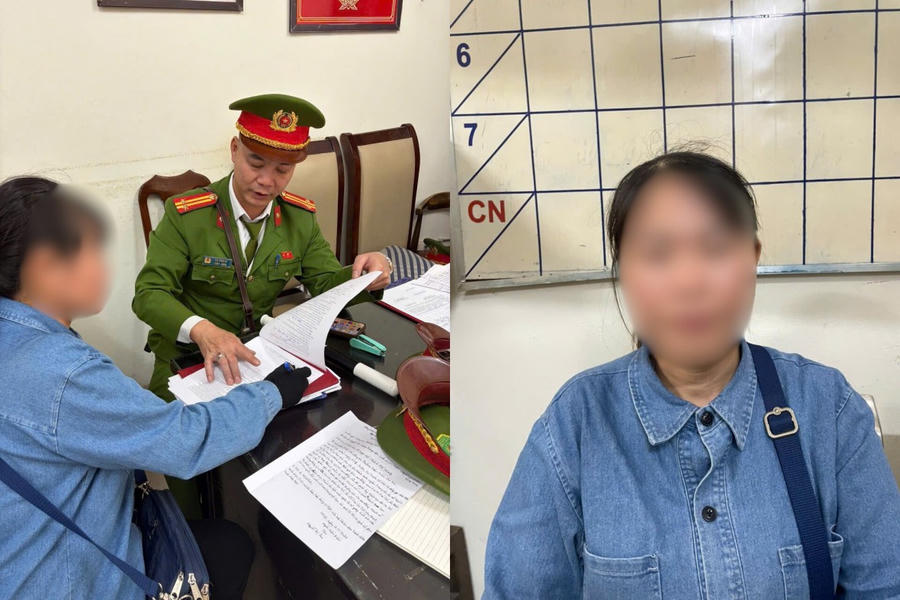 Công an phường Hoàn Kiếm đã làm việc với người bán hàng rong có hành vi "chặt chém" khách du lịch khi mua nón lá tại phố cổ Hà Nội. (Ảnh: Công an TP Hà Nội)