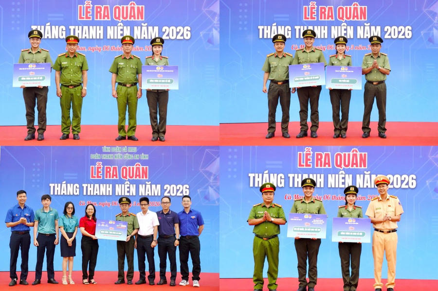 Công an các đơn vị, chi đoàn trao kinh phí hỗ trợ Đoàn Thanh niên Công an tỉnh Cà Mau thực hiện các công trình an sinh xã hội.