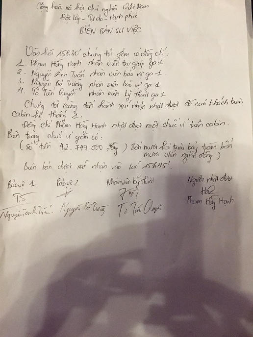 Biên bản ghi lại sự việc.