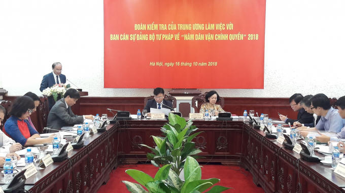Bà Trương Thị Mai, Ủy viên Bộ Chính trị, Bí thư Trung ương Đảng, Trưởng Ban dân vận Trung ương chủ trì buổi làm việc về "Năm dân vận chính quyền" 2018.