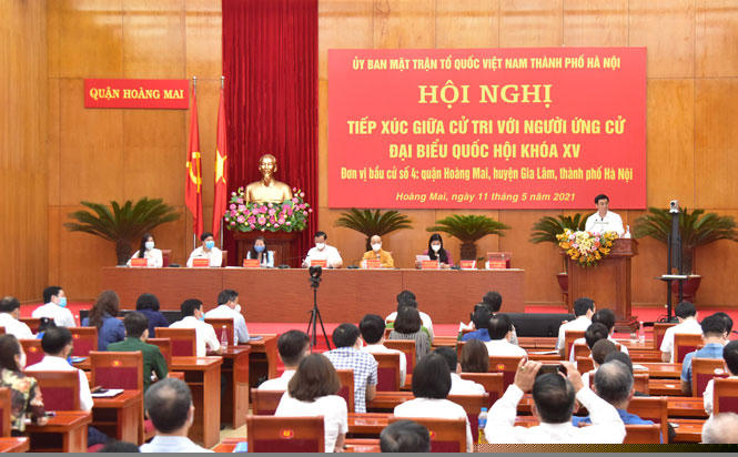 Quang cảnh hội nghị tại điểm cầu quận Hoàng Mai. (Ảnh: Viết Thành)