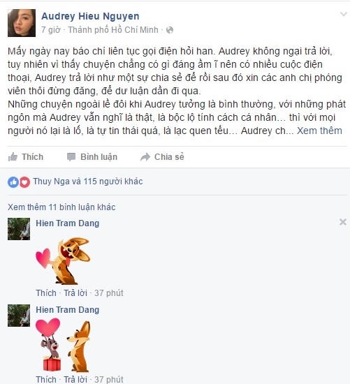 Tâm thư Audrey Hiếu Nguyễn đăng tải trên trang cá nhân.
