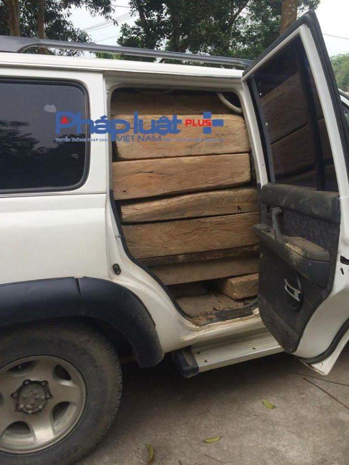 Tang vật gỗ quý được nhồi nhét trên xe 7 chỗ.