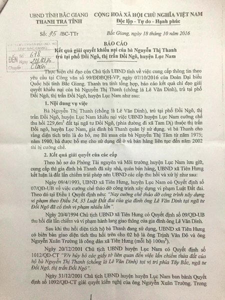 Báo cáo của Thanh tra tỉnh Bắc Giang gửi Đoàn Đại biểu Quốc hội tỉnh Bắc Giang.