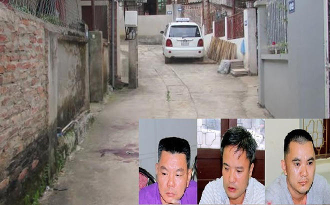 3 đối tượng gây án (ảnh nhỏ) và hiện trường xảy ra vụ truy sát. (Ảnh: báo Công lý)
