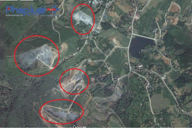 Trên địa bàn tập trung rất nhiều mỏ khai thác đá (ảnh Google Maps).