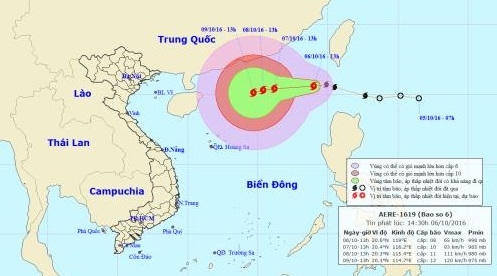 Vị trí , dự báo đường đi của cơn bão số 6.