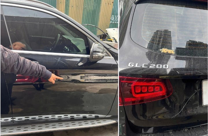 Mercedes GLC bị cào xước và bẻ gương, thiệt hại ước tính trên 100 triệu đồng.