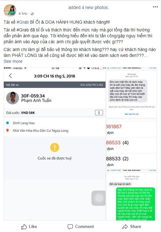 Chia sẻ của chị N.P.T. trên trang facebook cá nhân của mình.