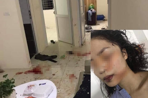 Hiện trường vụ việc và những thương tích trên mặt của cô gái.
