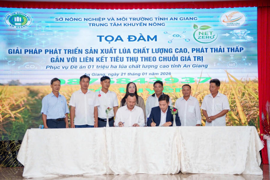 Ký kết trong khuôn khổ Hội thảo giữa Trung tâm Khuyến nông tỉnh An Giang và Toàn Cầu Group.
