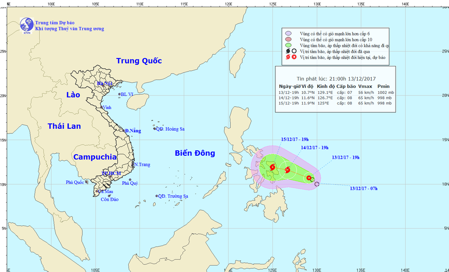 Dự báo vị trí, hướng đi của áp thấp nhiệt đới gần Biển Đông. Ảnh: nchmf.gov.vn
