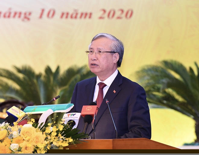 Đồng chí Trần Quốc Vượng, Uỷ viên Bộ Chính trị, Thường trực Ban Bí thư tham dự và phát biểu chỉ đạo tại Đại hội