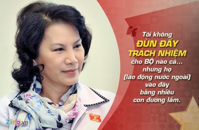 Bà Nguyễn Thị Kim Ngân - Bộ trưởng LĐ-TB-XH trả lời chất vấn Quốc hội ngày 11/6/2009. Bà Ngân cho hay bộ sẽ phối hợp với các bộ ngành liên quan triển khai đồng bộ các giải pháp quản lý lao động phổ thông người nước ngoài.