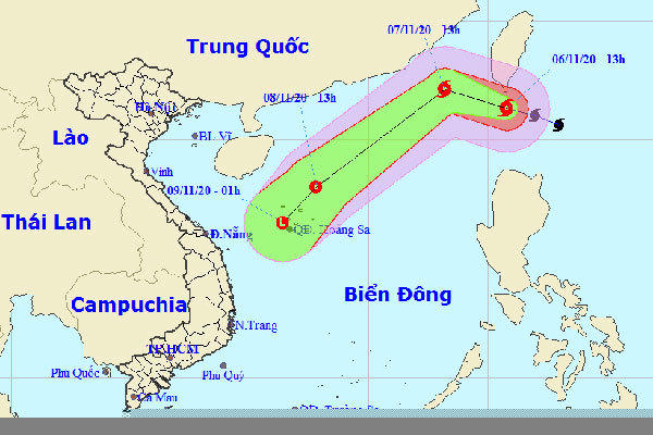 Dự báo đường đi của cơn bão Atsani. Ảnh: NCHMF