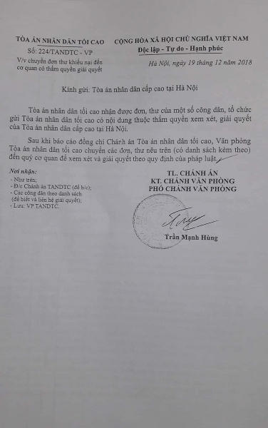 Văn bản của Tòa án nhân dân tối cao.