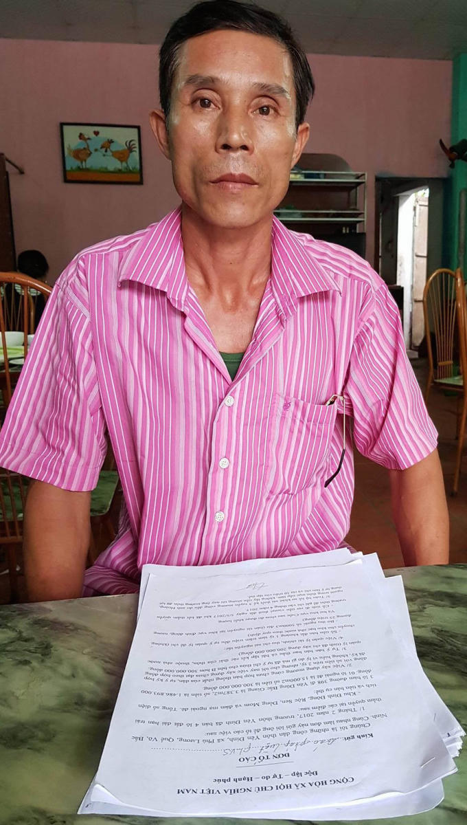 Ông Lê Văn Hời, người đứng đơn tố cáo lãnh đạo thôn, xã Phù Lương làm trái pháp luật.