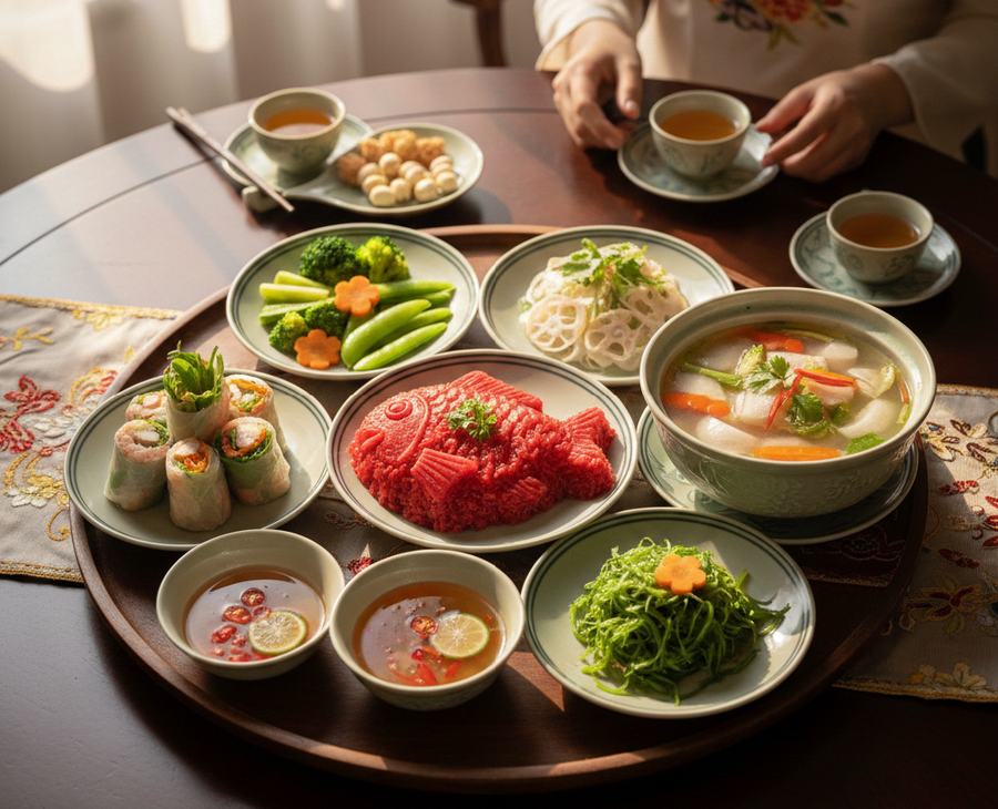 Văn hóa mâm thanh còn gắn liền với triết lý về sự giản đơn và chân thành. Trong những ngày xuân, việc trình bày một mâm cơm đẹp mắt, thanh tao còn là cách để gia chủ thể hiện lòng hiếu kính với tổ tiên và sự tôn trọng đối với khách đến chơi nhà. (Ảnh: Phạm Duy)