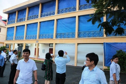 Khu vực in sao đề thi ở Đại học Hàng hải Hải Phòng được rào kín mít. (Ảnh: Giang Chinh)