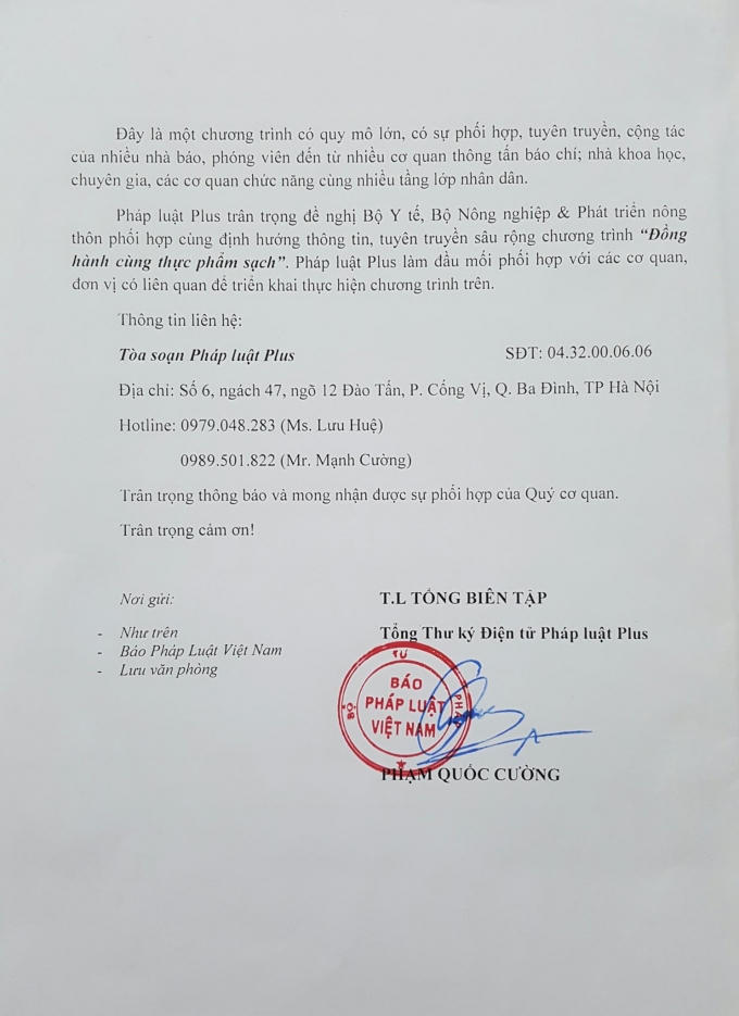 Công văn gửi Bộ Nông nghiệp &amp; Phát triển nông thôn.