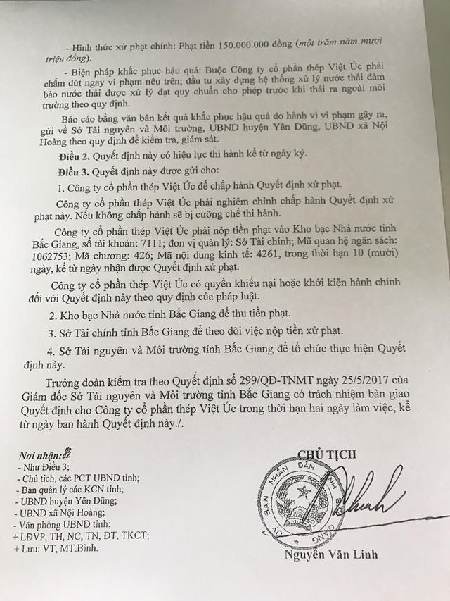 Chủ tịch UBND tỉnh Bắc Giang đã ký quyết định số 1321/QĐ-XPVPHC, xử phạt vi phạm hành chính về bảo vệ môi trường.