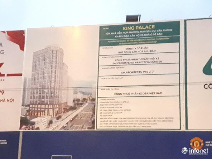 Biển giới thiệu dự án King Palace 108 Nguyễn Trãi (Thanh Xuân, Hà Nội) tại công trình. Ảnh: Minh Thư