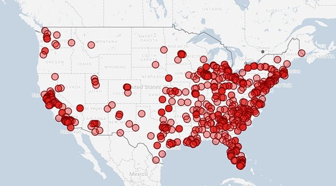 Những nơi từng xảy ra các vụ xả súng đẫm máu ở Mỹ. (Đồ họa: VOX)