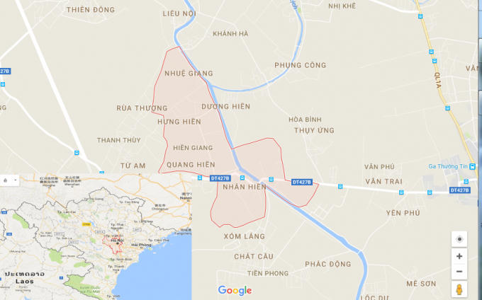 Xã Hiền Giang (Màu hồng) nơi xảy ra án mạng kinh hoàng làm 2 người tử vong. (Ảnh: Google Map)