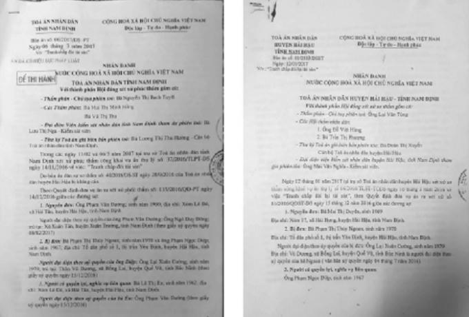 Các bản án yêu cầu vợ chồng ông Diệp trả nợ.