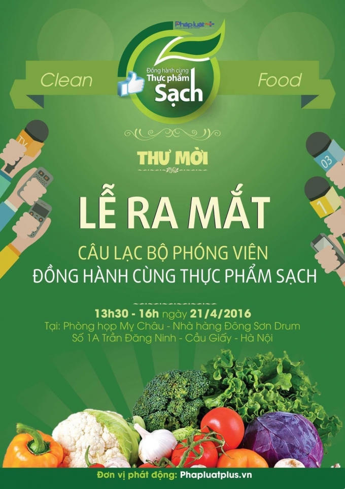 Thư mời tham gia buổi lễ ra mắt CLB phóng viên Đồng hành cùng Thực phẩm sạch.