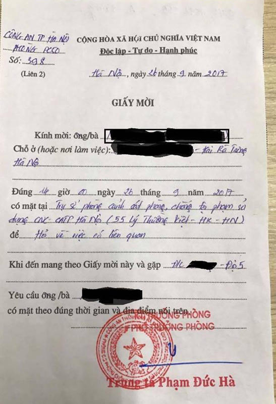 Thông tin của Phòng PC 50 - Công an TP Hà Nội.