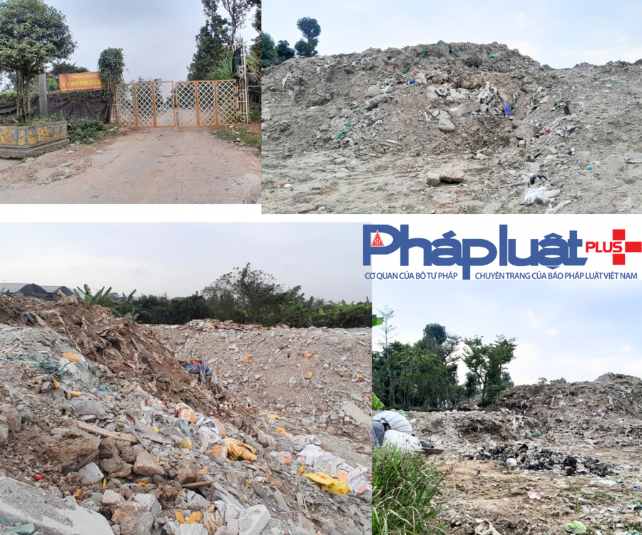 Hình ảnh bãi rác thải (phế thải xây dựng, đất bẩn) được đổ trộm chất cao như núi tại xã Bát Tràng.