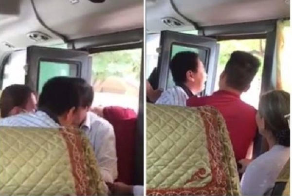 Bé trai hoảng sợ và khóc trên xe. Ảnh cắt từ clip.