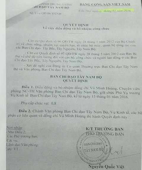 Quyết định bổ nhiệm chức Phó Vụ trưởng đối với ông Vũ Minh Hoàng được đánh giá là rất... "thần tốc"!