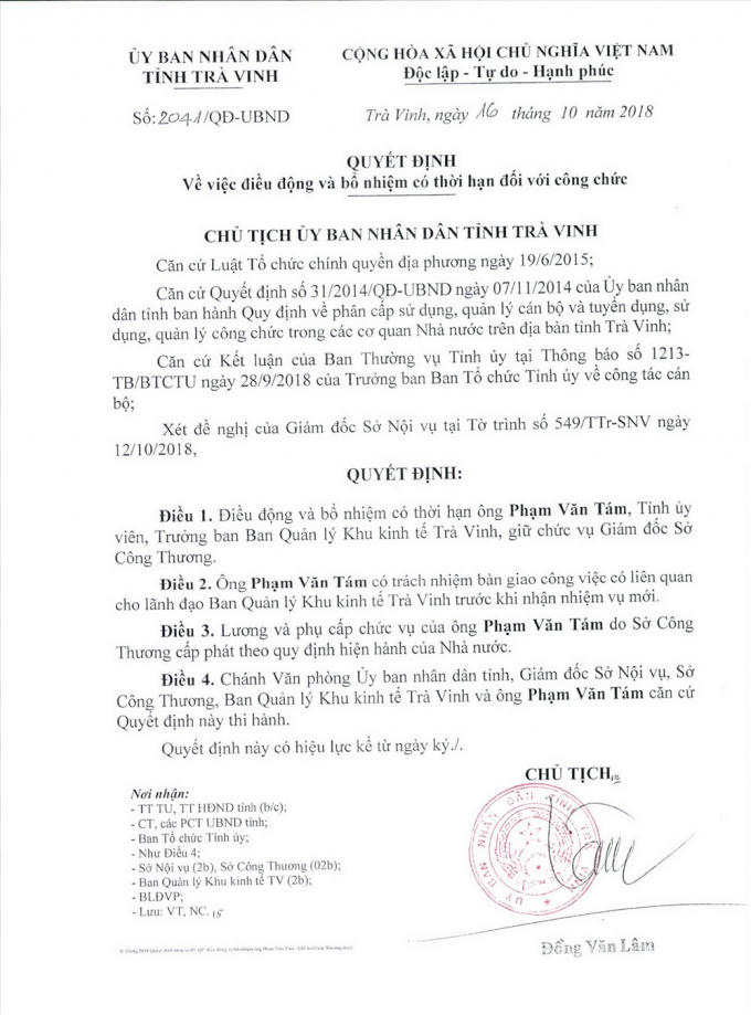 Quyết định điều động ông Tám
