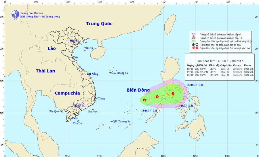 Áp thấp mới xuất hiện trên biển Đông. Ảnh: nchmf.gov.vn